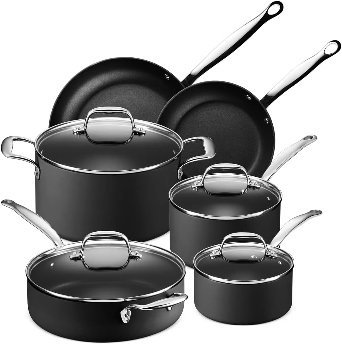 Legend 10 pc Nonstick Cookware Set | Classic Hard Anodized Steel Home Kitchen Chef Grade Pots and Pans | Durable PFOA Free, Non-Toxic Non Stick Coating Induction Cooking | Oven  Dishwasher Safe