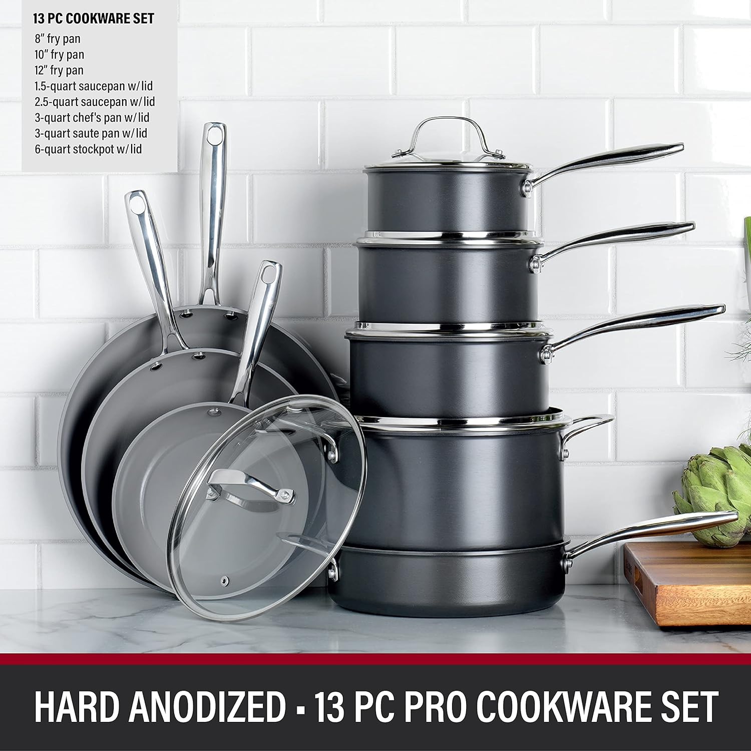 Granitestone Pro Hard Anodized Pots and Pans Set 13 Piece Premium Cookware Set with Ultra Nonstick Ceramic Diamond Coating, 100% PFOA Free, Stay Cool Handle, Oven  Dishwasher Safe