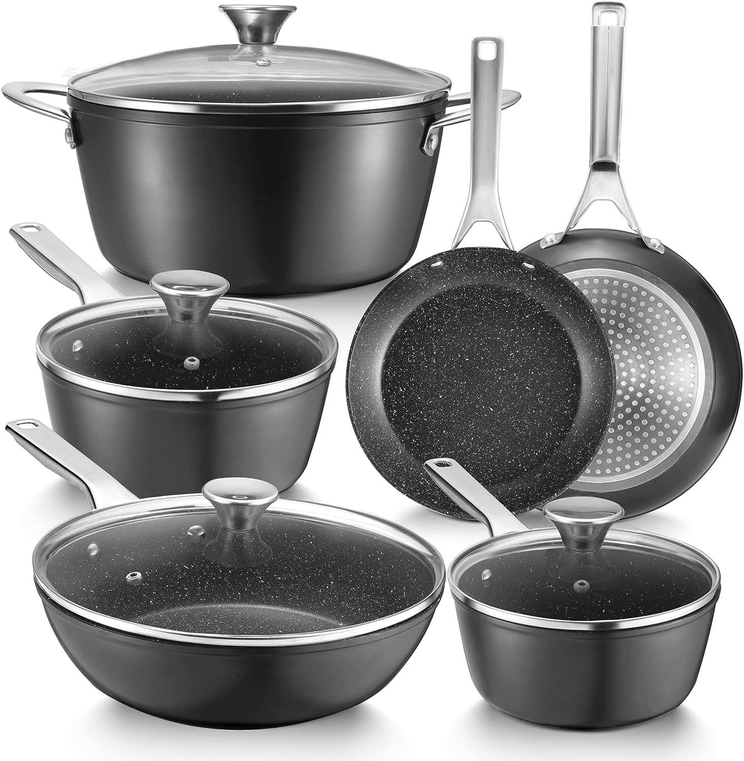 Induction Cookware Set, Fadware Pots and Pans Set Nonstick, Dishwasher Safe Pan Sets for Cooking Nonstick, Kitchen Utensils Set w/Frying Pans, Saucepans  Stockpot, Kitchen Essentials for New Home