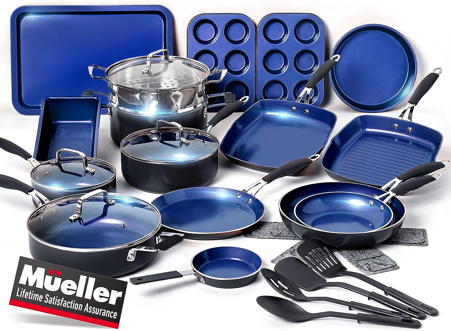 Mueller Sapphire UltraClad Kitchen Frying Pots and Pans Set 24pc Nonstick Induction Cooking Cookware Sets