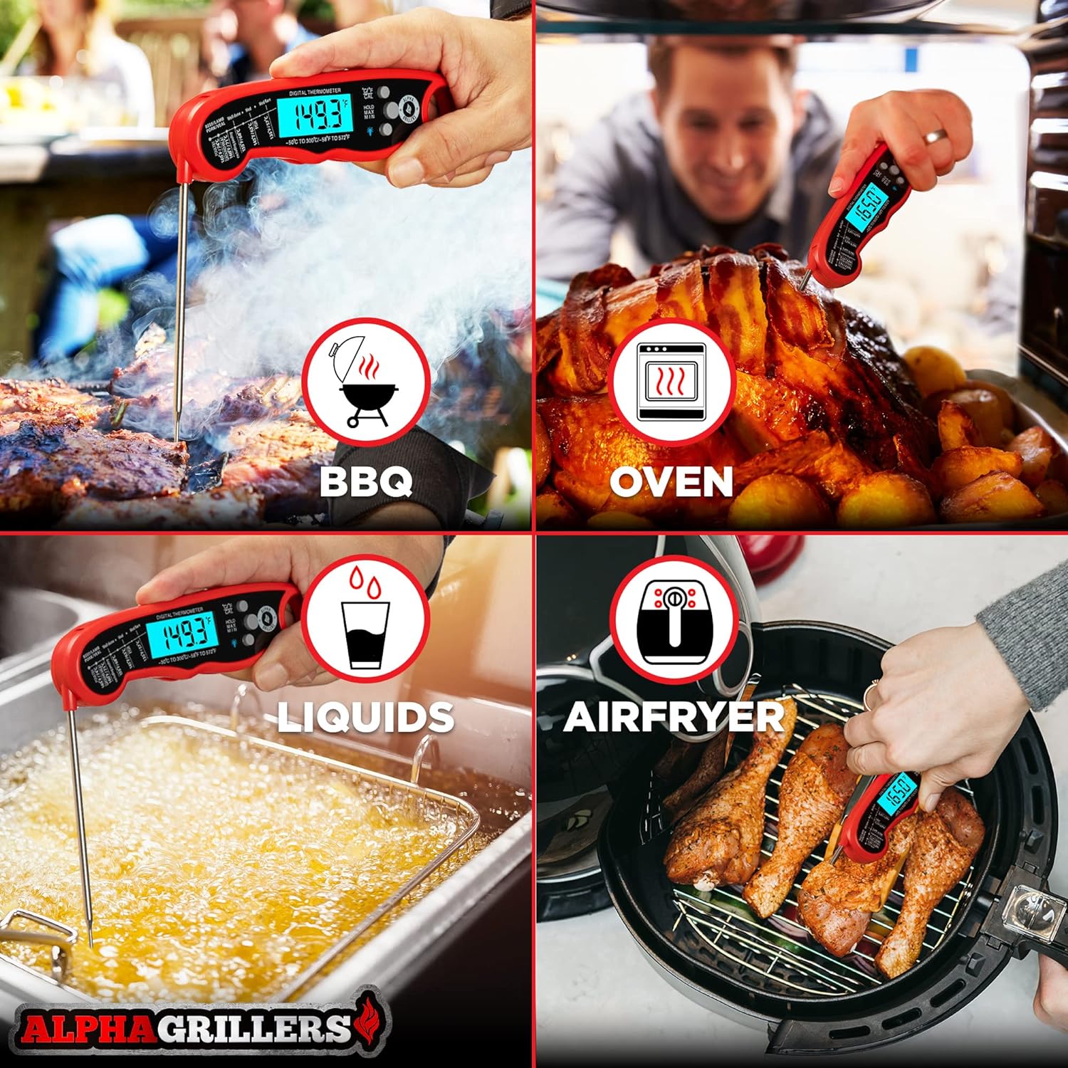 Alpha Grillers Instant Read Meat Thermometer for Grill and Cooking. Best Waterproof Ultra Fast Thermometer with Backlight  Calibration. Digital Food Probe for Kitchen, Outdoor Grilling and BBQ!