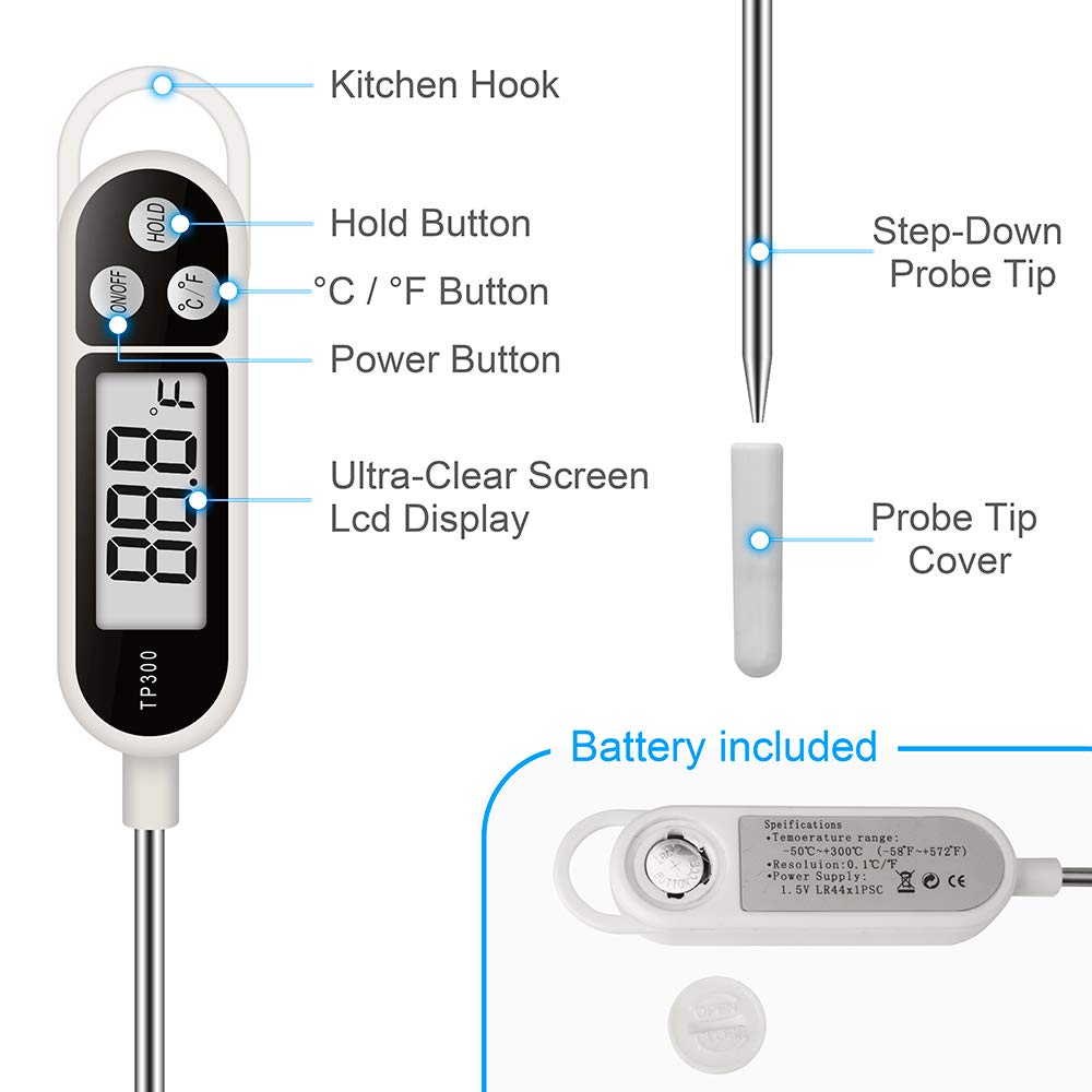 Digital Instant Read Meat Thermometer Kitchen Cooking Food Candy Thermometer for Oil Deep Fry BBQ Grill Smoker Thermometer by AikTryee