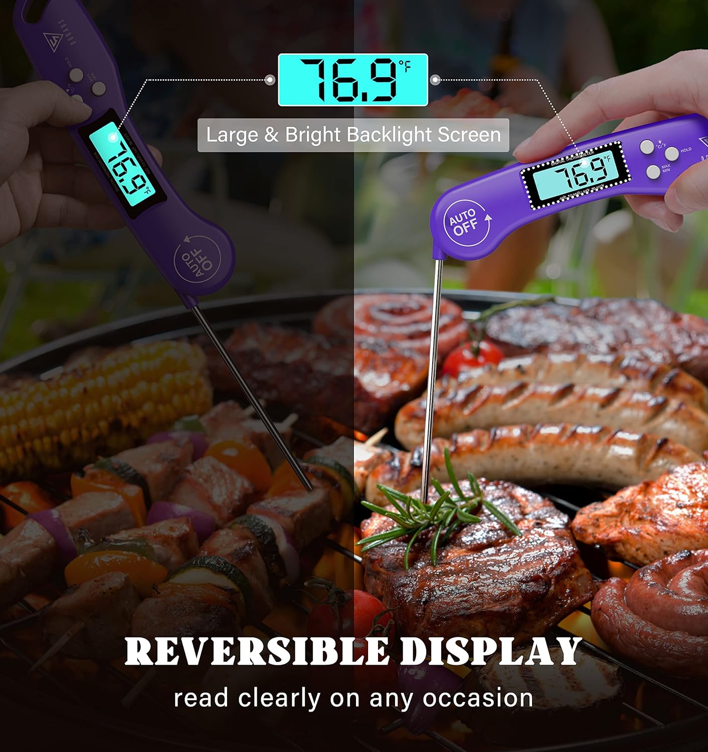 DOQAUS Digital Meat Thermometer, Instant Read Food Thermometer for Cooking, Kitchen Probe with Backlit  Reversible Display, Cooking Temperature Turkey Grill BBQ Candy