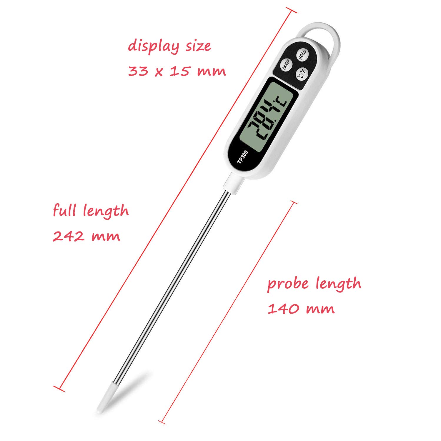 Meat Food Candy Thermometer, Probe Instant Read Thermometer, Digital Cooking Kitchen BBQ Grill Thermometer with Long Probe for Liquids Pork Milk Yogurt Deep Fry Roast Baking Temperature