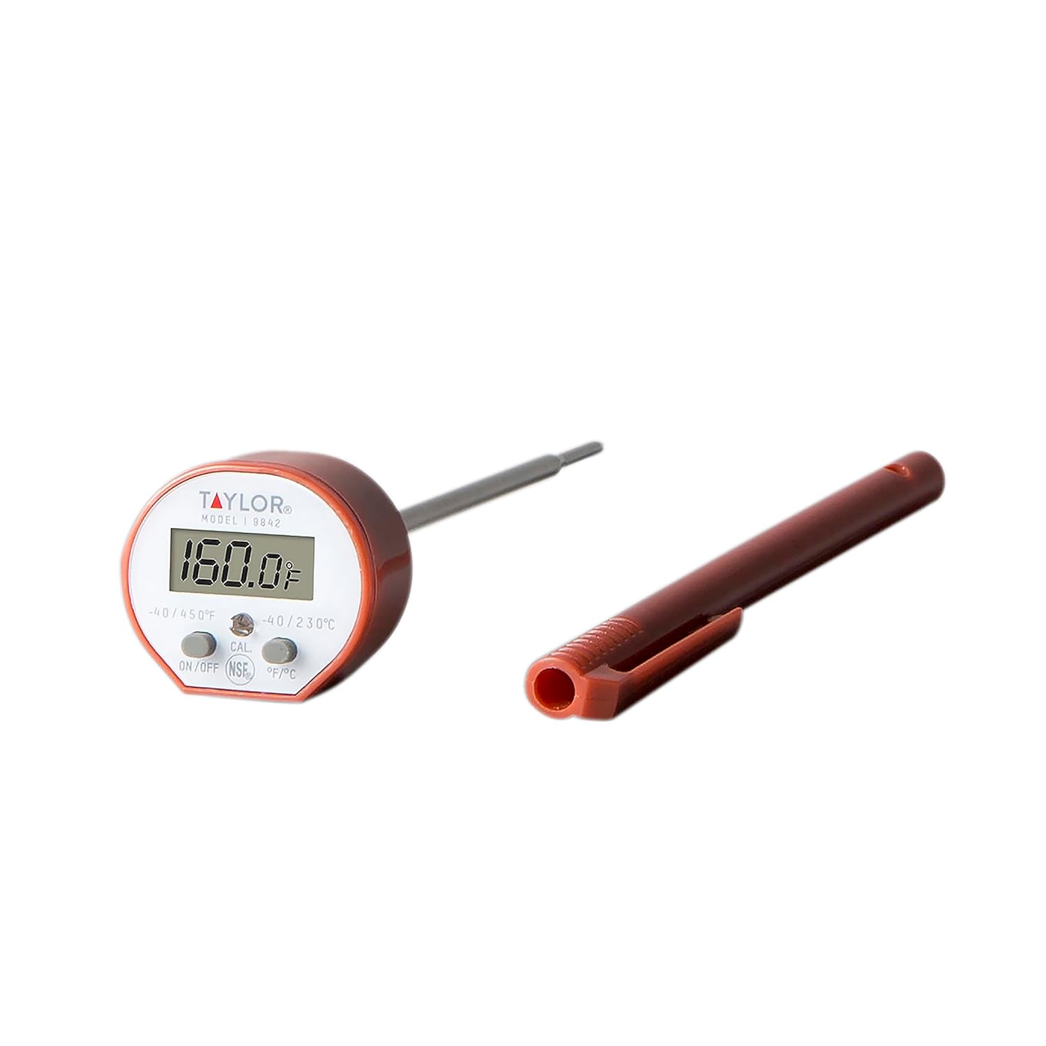 Taylor Waterproof Digital Instant Read Thermometer For Cooking, BBQ, Grilling, Baking, And Meat, Comes With Pocket Sleeve Clip, Red