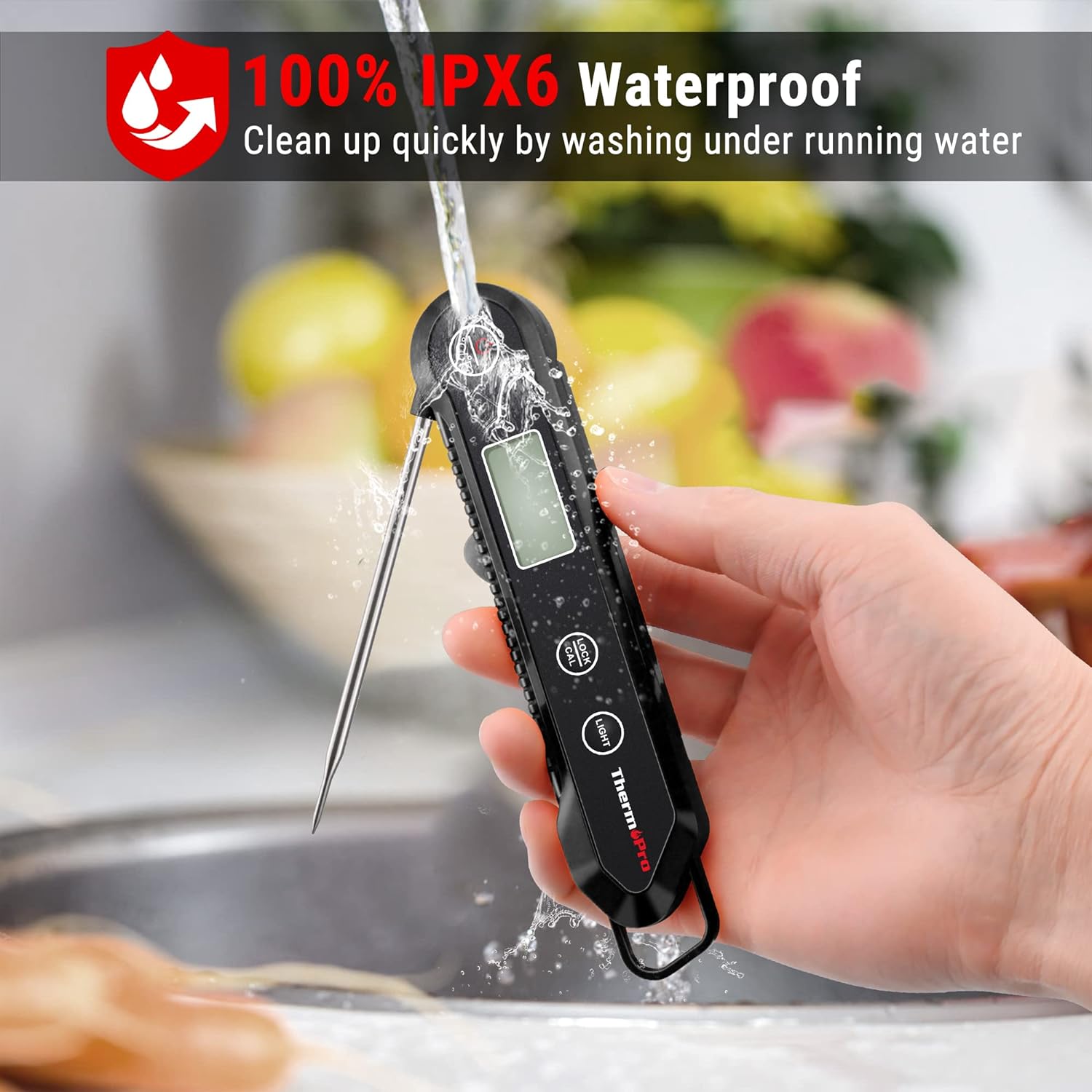 ThermoPro Digital Instant Read Meat Thermometer for Grilling Waterproof Kitchen Food LCD Thermometer with Calibration  Backlight Smoker Oil Fry Candy Thermometer