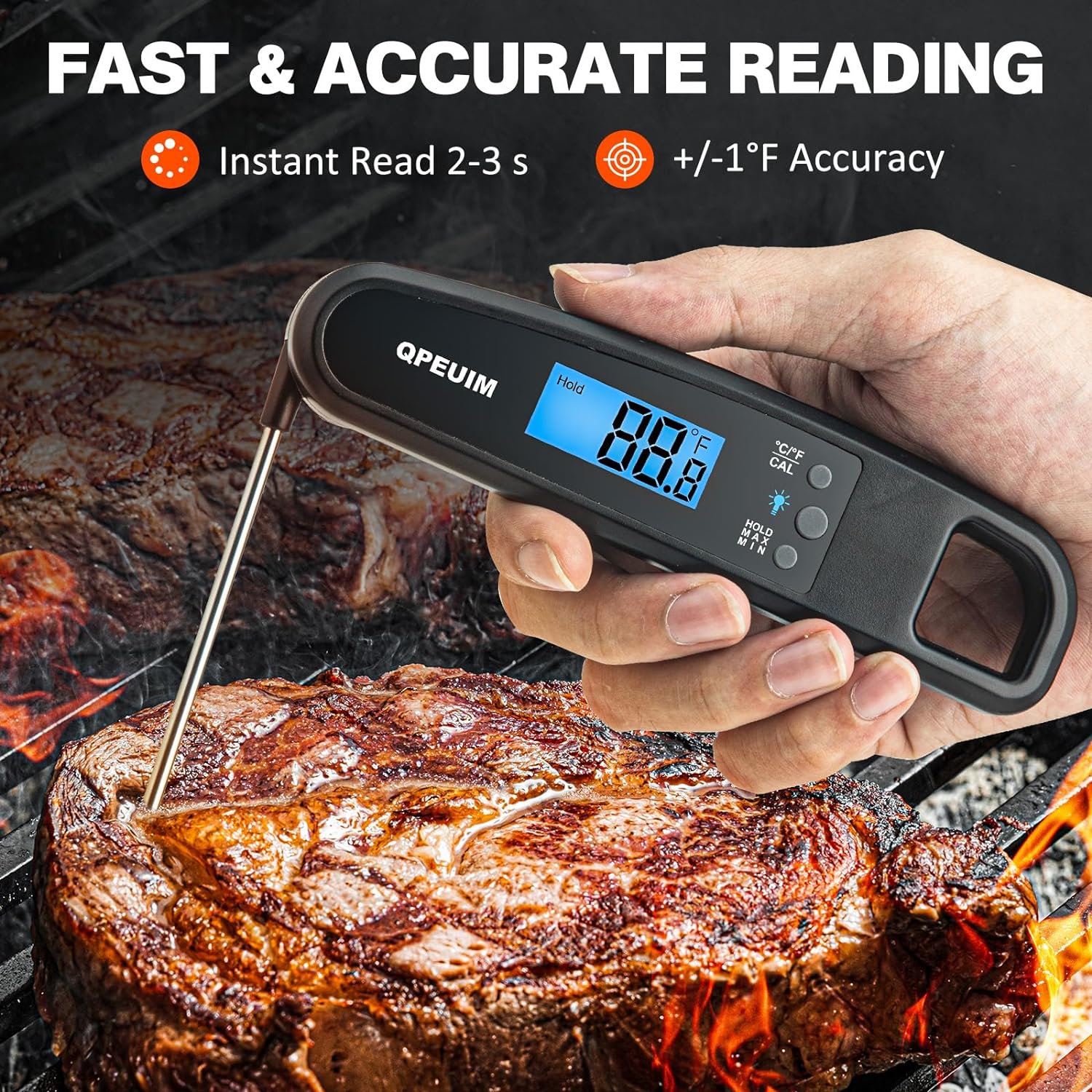 Digital Meat Thermometer Instant Read Meat Thermometer for Cooking Kitchen Food Candy with Backlight and Magnet for Oil Deep Fry BBQ Grill Smoker Thermometer by QPEUIM