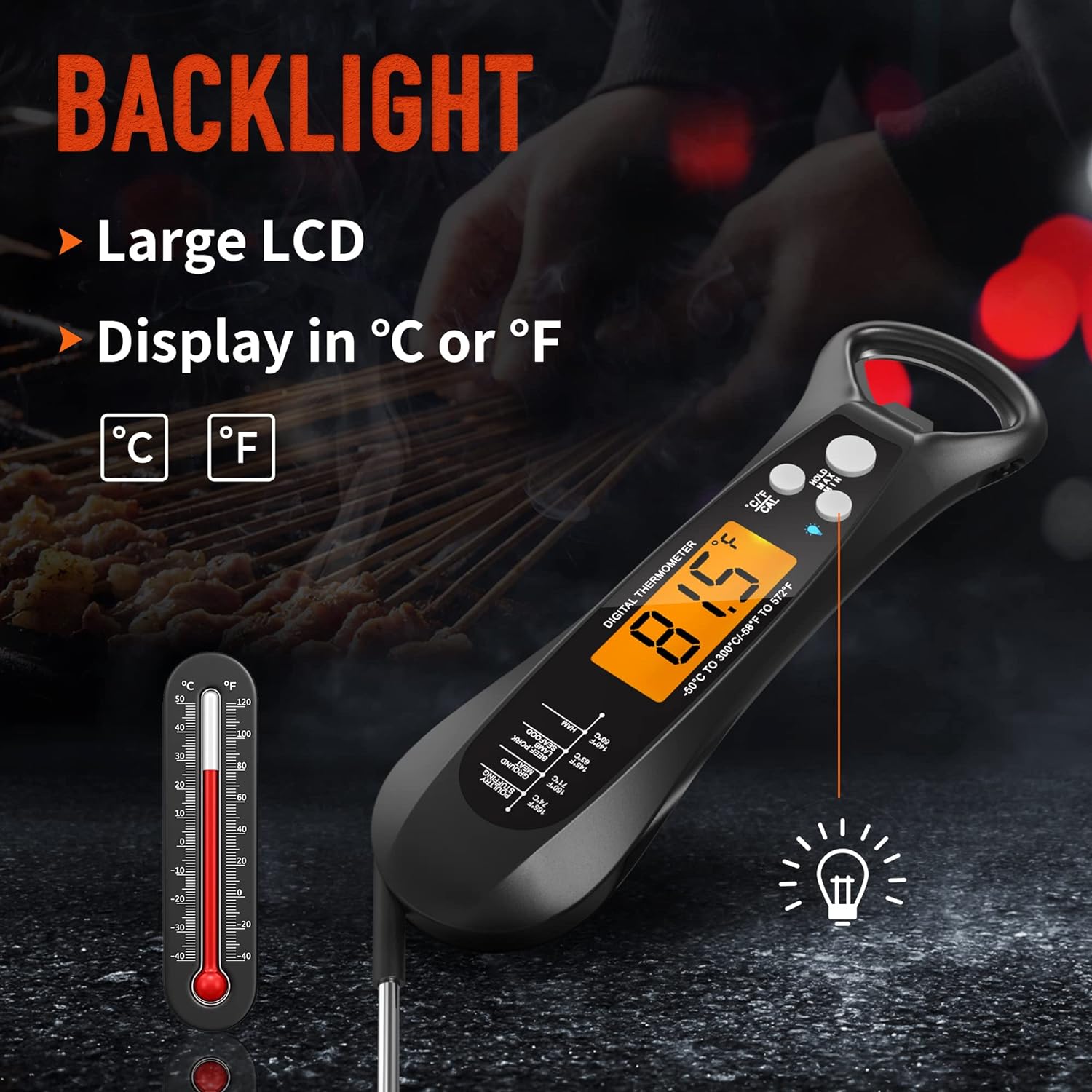 Meat Thermometer Digital, Instant Read Meat ThermometerI for Grill and Cooking, IP66 Waterproof Food Thermometer for Kitchen and Outside, BBQ, Turkey, Candy, Liquids, Beef
