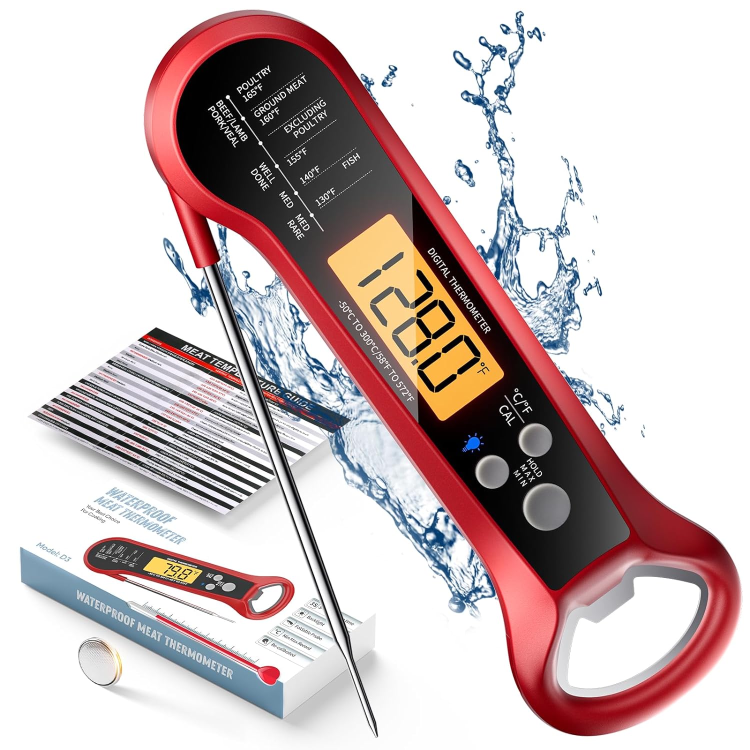 Meat Thermometer Digital, Waterproof Instant Read Meat Thermometers for Grilling and Cooking. Food Thermometer, Kitchen Gadgets, Accessories with Bottle Cap Opener for Kitchen, BBQ, Grill…