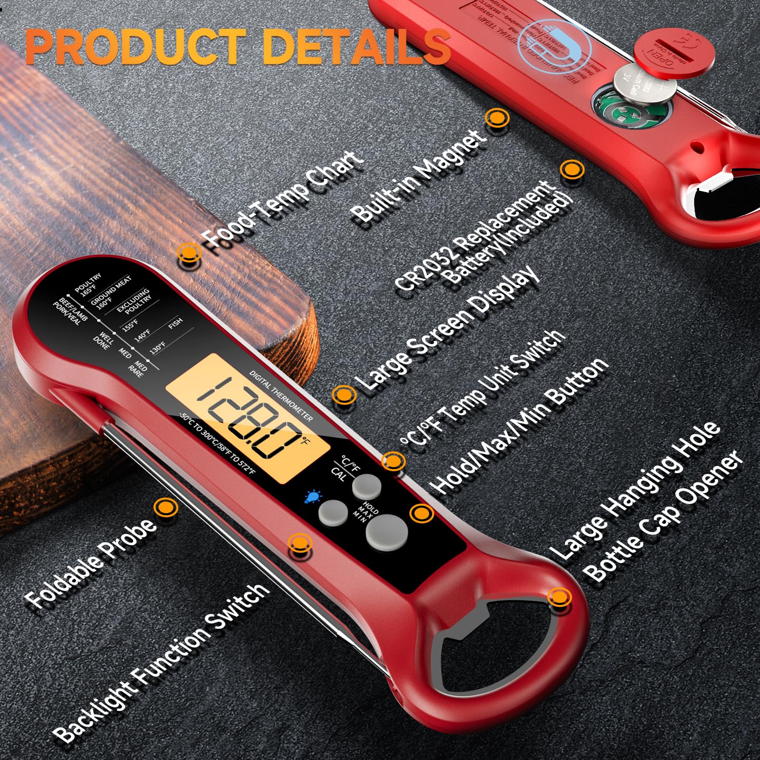 Meat Thermometer Digital, Waterproof Instant Read Meat Thermometers for Grilling and Cooking. Food Thermometer, Kitchen Gadgets, Accessories with Bottle Cap Opener for Kitchen, BBQ, Grill…