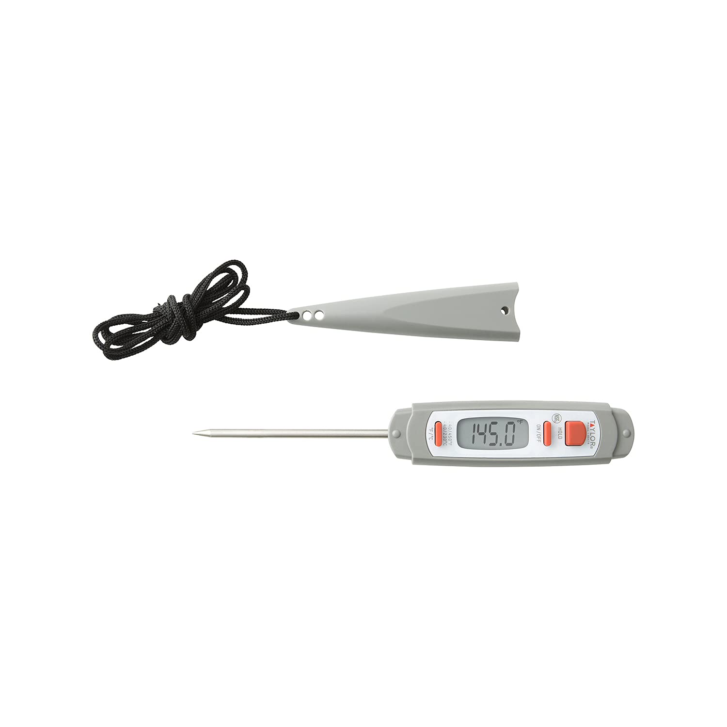 Taylor 9847 Waterproof Digital Instant Read Meat Food Grill BBQ Kitchen Cooking Thermometer, Comes with Sleeve Extender and Lanyard
