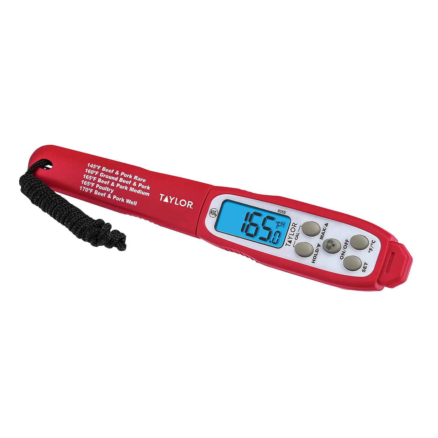 Taylor 9847 Waterproof Digital Instant Read Meat Food Grill BBQ Kitchen Cooking Thermometer, Comes with Sleeve Extender and Lanyard