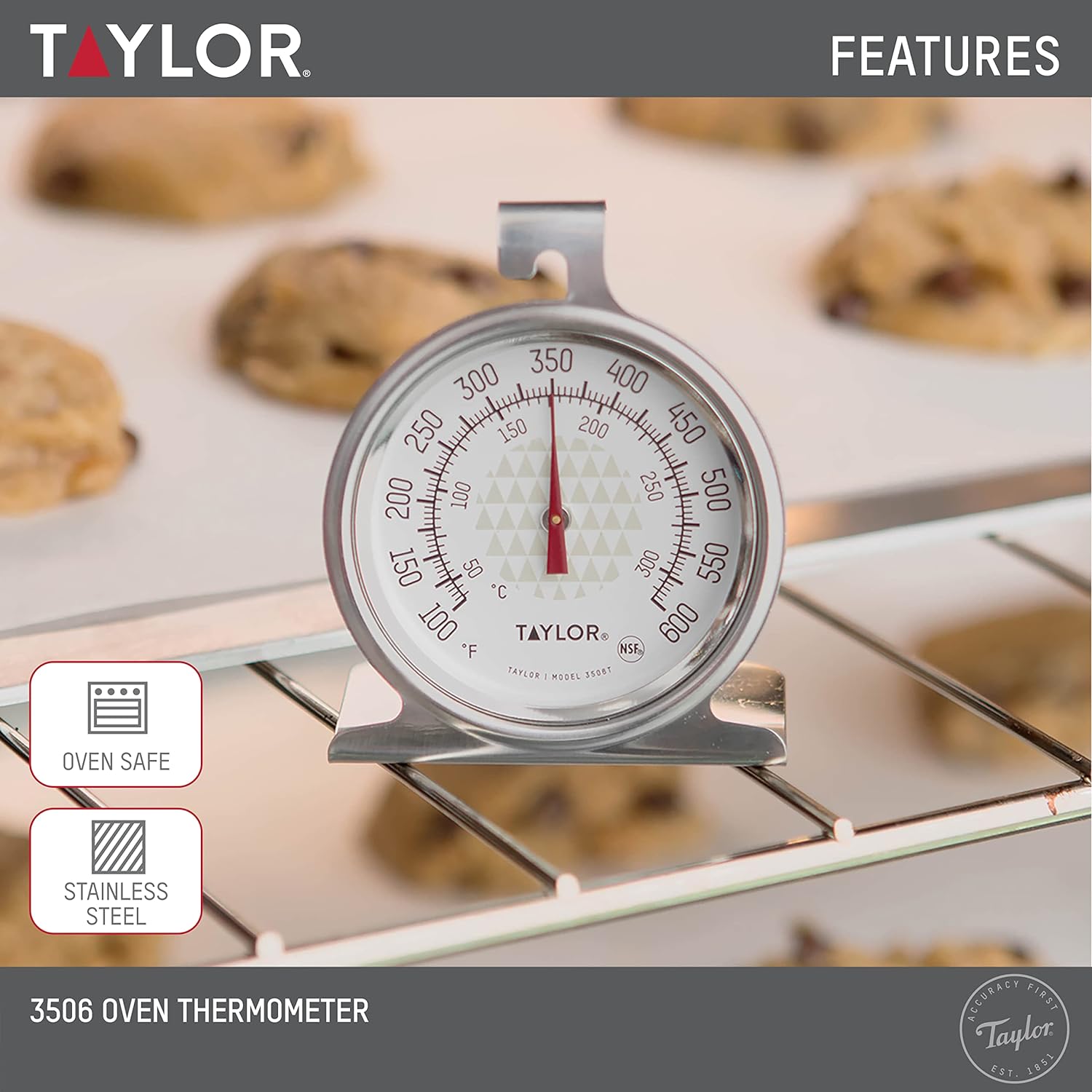 Taylor Large 2.5 Inch Dial Kitchen Cooking Oven Thermometer, Analog
