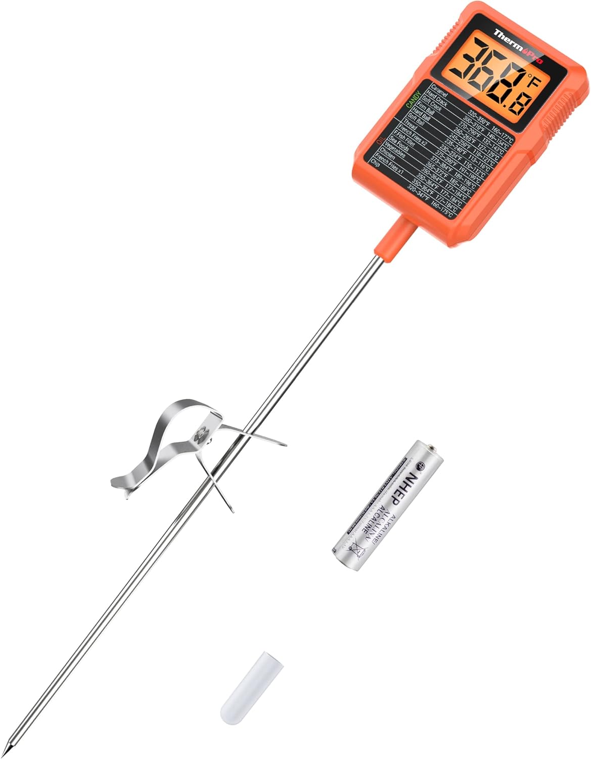 ThermoPro TP510 Waterproof Digital Candy Thermometer with Pot Clip, 8 Long Probe Instant Read Food Cooking Meat Thermometer for Grilling Smoker BBQ Deep Fry Oil Thermometer