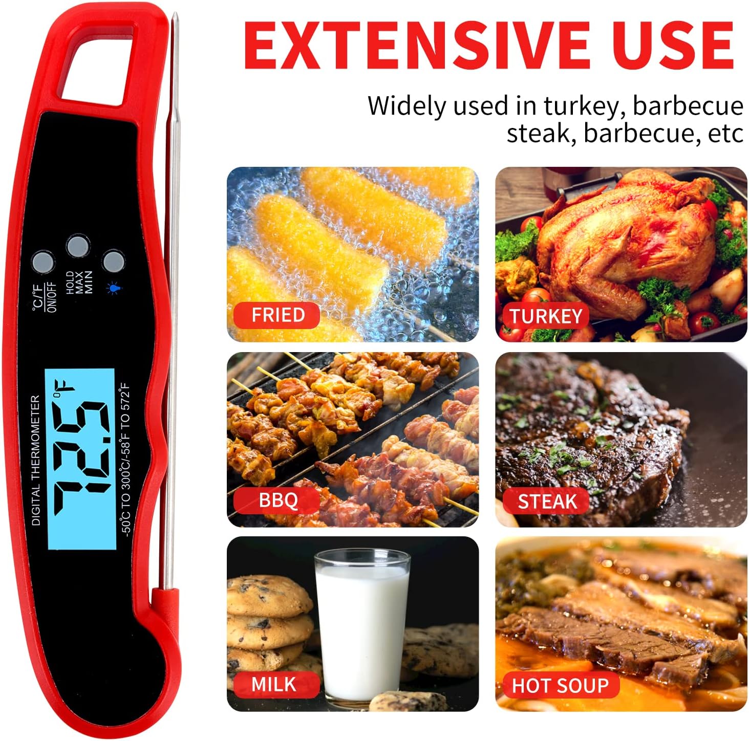 YLMIJFE Meat Thermometer,Meat Thermometer Digital,Waterproof and Backlight Instant Read Meat Thermometer for Grill and Cooking.Digital Food Probe for Kitchen, Outdoor Grilling and BBQ!